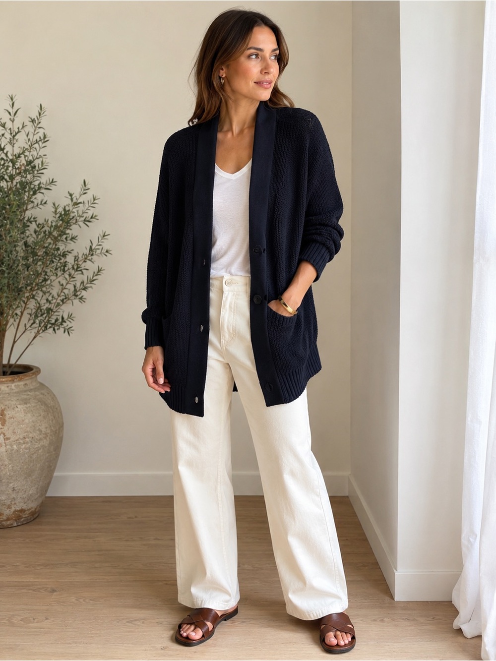 Les Copains Italy Oversized Cotton Cocoon Cardigan S Luxury quiet luxury